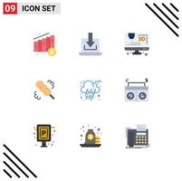 9 Thematic Vector Flat Colors and Editable Symbols of radio music computer rain autumn Editable Vector Design Elements