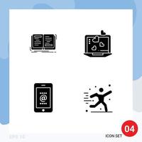 Set of 4 Commercial Solid Glyphs pack for book mobile writing love id Editable Vector Design Elements