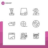 9 Universal Outline Signs Symbols of movie album drive boat drink Editable Vector Design Elements