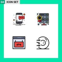 Pack of 4 Modern Filledline Flat Colors Signs and Symbols for Web Print Media such as mobile interface database web hosting seo Editable Vector Design Elements