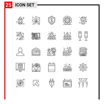 25 Line concept for Websites Mobile and Apps cola roll artificial movie technology Editable Vector Design Elements