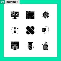 Group of 9 Solid Glyphs Signs and Symbols for direction work list wheel production Editable Vector Design Elements