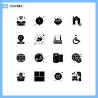 16 Thematic Vector Solid Glyphs and Editable Symbols of lock estate target buildings egg Editable Vector Design Elements