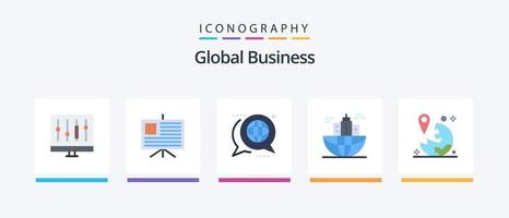 Global Business Flat 5 Icon Pack Including headquarter. city. communication. business. message. Creative Icons Design vector