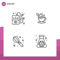 4 Universal Line Signs Symbols of hobbies wire tea coffee hazard Editable Vector Design Elements