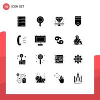 Pack of 16 creative Solid Glyphs of call soldier diamond rank badge Editable Vector Design Elements