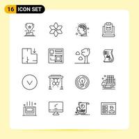 16 Universal Outlines Set for Web and Mobile Applications scheme apartment brain shopping online Editable Vector Design Elements