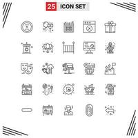 Group of 25 Lines Signs and Symbols for gift delete india app purchase Editable Vector Design Elements