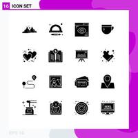 16 User Interface Solid Glyph Pack of modern Signs and Symbols of day coffee coding tea programing Editable Vector Design Elements
