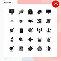 Mobile Interface Solid Glyph Set of 25 Pictograms of monitor technology list storage cloud Editable Vector Design Elements