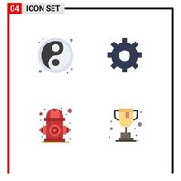 Pictogram Set of 4 Simple Flat Icons of yin yang life gear city online Editable Vector Design Elements