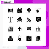 Modern Set of 16 Solid Glyphs and symbols such as slide gestures tutorial finger game Editable Vector Design Elements