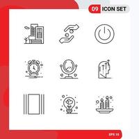 Set of 9 Vector Outlines on Grid for mirror clock shahada alarm environment Editable Vector Design Elements