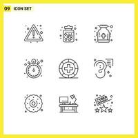 Stock Vector Icon Pack of 9 Line Signs and Symbols for disease timer sweets stop watch hospital Editable Vector Design Elements