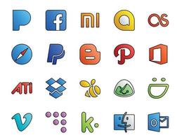 20 Social Media Icon Pack Including video smugmug blogger basecamp dropbox vector