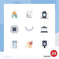 Mobile Interface Flat Color Set of 9 Pictograms of vehicles outline drinks drone cpu Editable Vector Design Elements