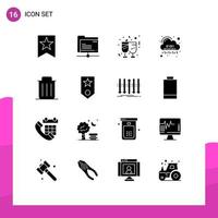 Pack of 16 creative Solid Glyphs of garbage server glasses digital cloud Editable Vector Design Elements