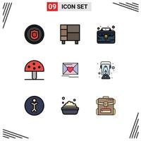 9 Thematic Vector Filledline Flat Colors and Editable Symbols of vegetable mushroom rack food thing Editable Vector Design Elements