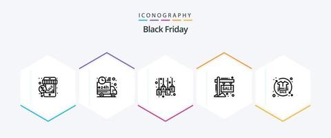 paquete de iconos de 25 líneas de viernes negro que incluye venta. junta. Envío. etiqueta de venta venta vector