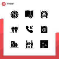 Pack of 9 creative Solid Glyphs of call business festival light bulb idea Editable Vector Design Elements