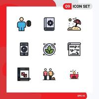 Modern Set of 9 Filledline Flat Colors Pictograph of lotus search instruction phone vacation Editable Vector Design Elements