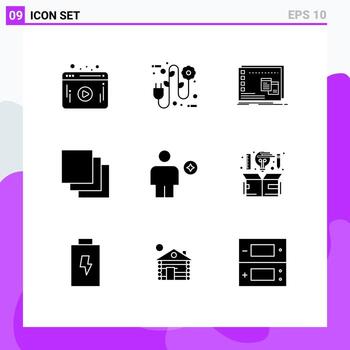 9 Thematic Vector Solid Glyphs and Editable Symbols of booked avatar mac layers cascade Editable Vector Design Elements