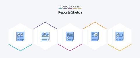 Informes Sketch 25 paquete de iconos azules que incluye letra. datos. tarta. informe. documento vector