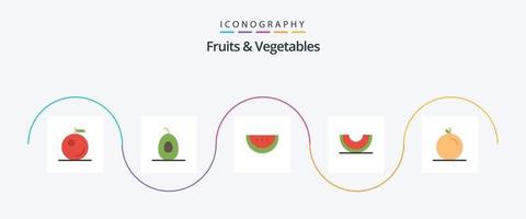 paquete de iconos planos de 5 frutas y verduras que incluye. alimento. pulpa. Fruta vector