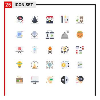 Mobile Interface Flat Color Set of 25 Pictograms of development css shape coding stand Editable Vector Design Elements