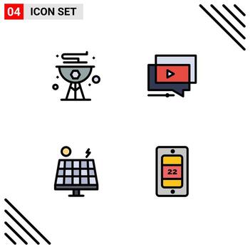 Editable Vector Line Pack of 4 Simple Filledline Flat Colors of beach presentation grill youtube environment Editable Vector Design Elements