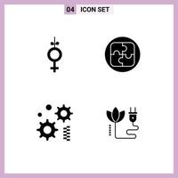 Set of 4 Vector Solid Glyphs on Grid for gender gear management solution energy Editable Vector Design Elements