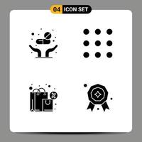 4 Universal Solid Glyphs Set for Web and Mobile Applications medicine shopping care numbers award Editable Vector Design Elements