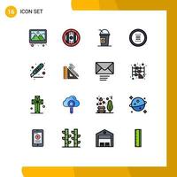 Group of 16 Flat Color Filled Lines Signs and Symbols for cut menu america hamburger app Editable Creative Vector Design Elements