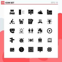 Mobile Interface Solid Glyph Set of 25 Pictograms of folder business computer weather cloudy Editable Vector Design Elements