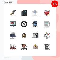 Universal Icon Symbols Group of 16 Modern Flat Color Filled Lines of code heart distribution rate smart Editable Creative Vector Design Elements