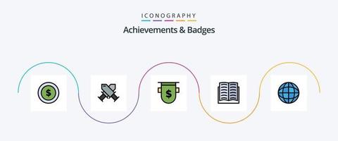 Achievements and Badges Line Filled Flat 5 Icon Pack Including achievement. education. badges. book. finance vector