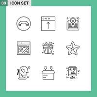 Modern Set of 9 Outlines and symbols such as food cupcake book map page Editable Vector Design Elements