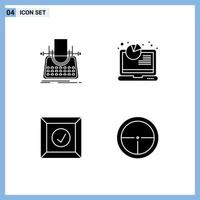Set of 4 Commercial Solid Glyphs pack for article box typewriter report product Editable Vector Design Elements