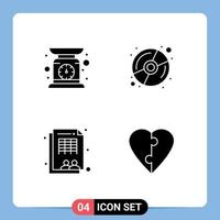 Group of 4 Solid Glyphs Signs and Symbols for check weight table weighing multimedia couple Editable Vector Design Elements