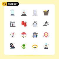 Pack of 16 Modern Flat Colors Signs and Symbols for Web Print Media such as printer shopping cart access checkout time Editable Pack of Creative Vector Design Elements