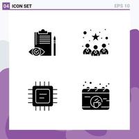 Editable Vector Line Pack of 4 Simple Solid Glyphs of quality control cpu control candidates processor Editable Vector Design Elements