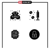 Mobile Interface Solid Glyph Set of 4 Pictograms of costume heartbeat drug syringe media Editable Vector Design Elements