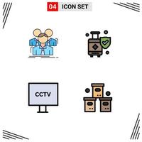 4 Universal Filledline Flat Colors Set for Web and Mobile Applications team camera meeting luggage spy Editable Vector Design Elements