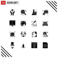 16 Universal Solid Glyph Signs Symbols of computer finance search business science Editable Vector Design Elements