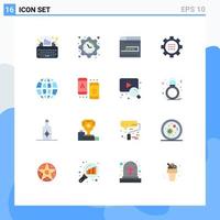 Universal Icon Symbols Group of 16 Modern Flat Colors of setting gear web configuration www Editable Pack of Creative Vector Design Elements