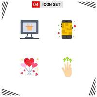 4 Thematic Vector Flat Icons and Editable Symbols of monitor love map route gestures Editable Vector Design Elements