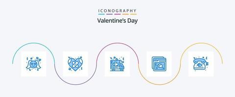 paquete de iconos azul 5 del día de san valentín que incluye corazón. ux. amar. amar. camión vector