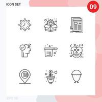 Group of 9 Outlines Signs and Symbols for power brain package newspaper news Editable Vector Design Elements