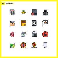 16 User Interface Flat Color Filled Line Pack of modern Signs and Symbols of education book computers bar city Editable Creative Vector Design Elements