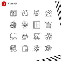 Pictogram Set of 16 Simple Outlines of abstract gym buy game ball Editable Vector Design Elements